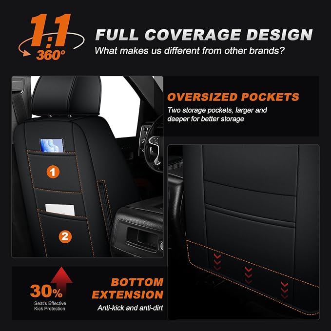 AOMSAZTO Truck Seat Covers for Chevy Silverado/GMC Sierra 1500 (2007-2013) 2500HD/3500HD (2007-2014) - Black Diamond Grid Faux Leather Seat Cover Full Set(Rear 40/60 Split for Crew Cab)