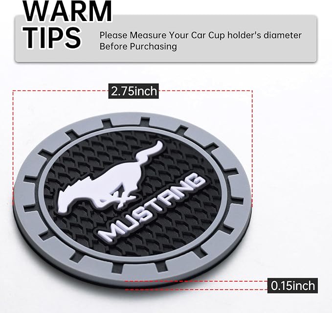 Car Cup Coaster, 2PCS Universal Non-Slip Cup Holders, Compatible with Ford Mustang Car Cup Holder Coasters，Car Drink Coaster Holder Accessory, Black
