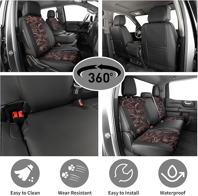 EKR Silverado Seat Covers Custom Fit for (Crew Cab) 2014 2015 2016 2017 2018 Chevrolet Silverado 1500 & HD 2500/3500 WT/LS/LT/LT/High Country/Custom,Faux Leather(Black/Reed Camo)