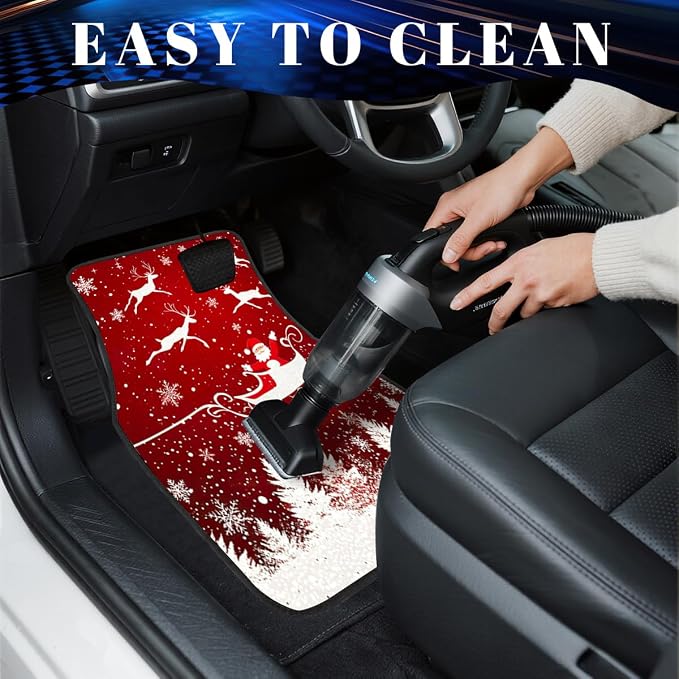 Christmas Car Floor Mats Set of 4 Snowflake Santa Claus Reindeer Red Automotive Car Floor Carpets Non-Slip Auto Car Accessories Universal Fit Car Accessories for Truck