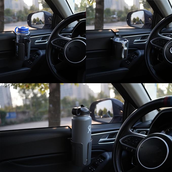 LITTLEMOLE Large Car Door Cup Holder, Side Window Seat Armrest Drink Holder | Shockproof, Scratchproof, Doesn't Scratch Tint, Holds Large 8-40 oz. Bottles, Mugs and Other Big Drinks in 3.15"-3.93"