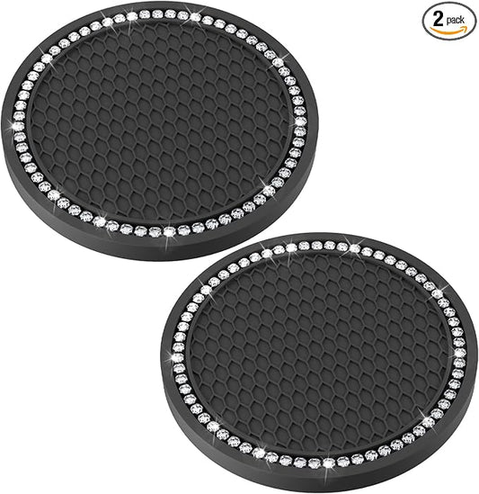 BFXM 2 PCS Bling Cup Holder Coasters for Car, Car Accessories for Women 2.75 inch Diamond Universal Non-Slip Silicone Cup Holder Coasters, Sparkly Bling(White Diamond)
