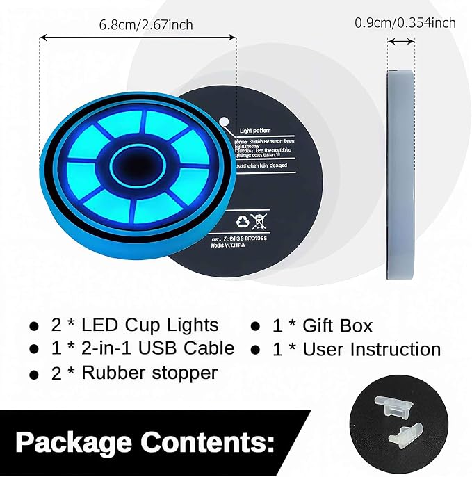 2PCS LED Car Cup Holder Lights, Light up Car Coasters for Cup Holders 7 Color-Changing Light Up Cup Holder Insert Coasters, Waterproof Car Accessories for Teens, Car Gifts for Men & Women