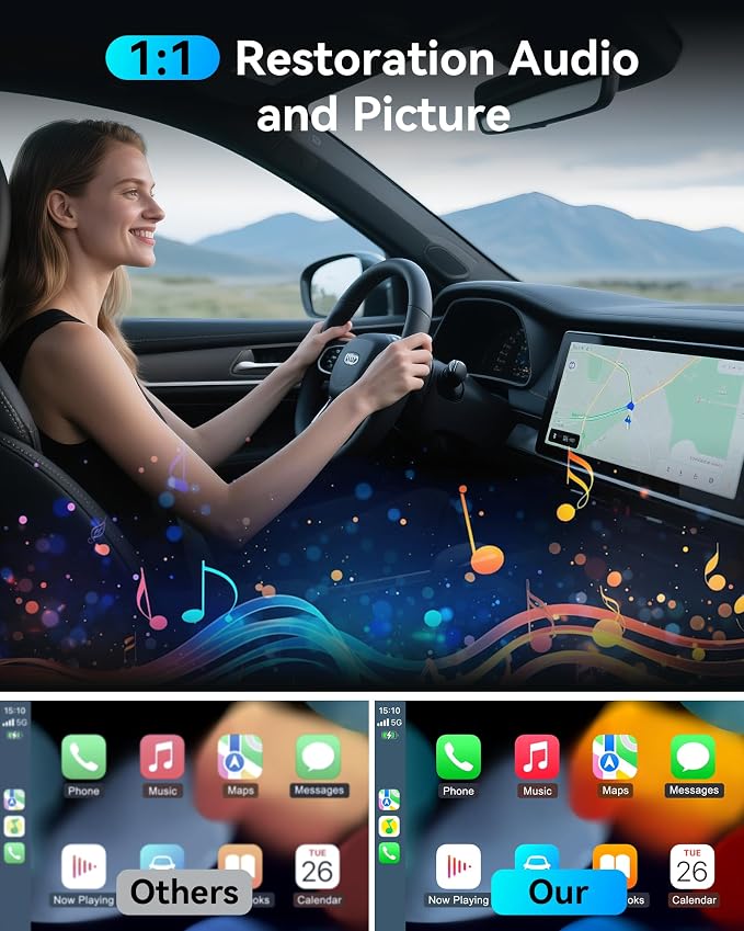 Burnt Sugar Wireless Carplay Adapter for iPhone 2026 Upgraded, Ultra-Mini USB for Apple Car Play Convert Wired to Wireless, Stable Low-Lag GPS Plug & Play for iOS 10+ & Cars from 2016+ (Light Gray)