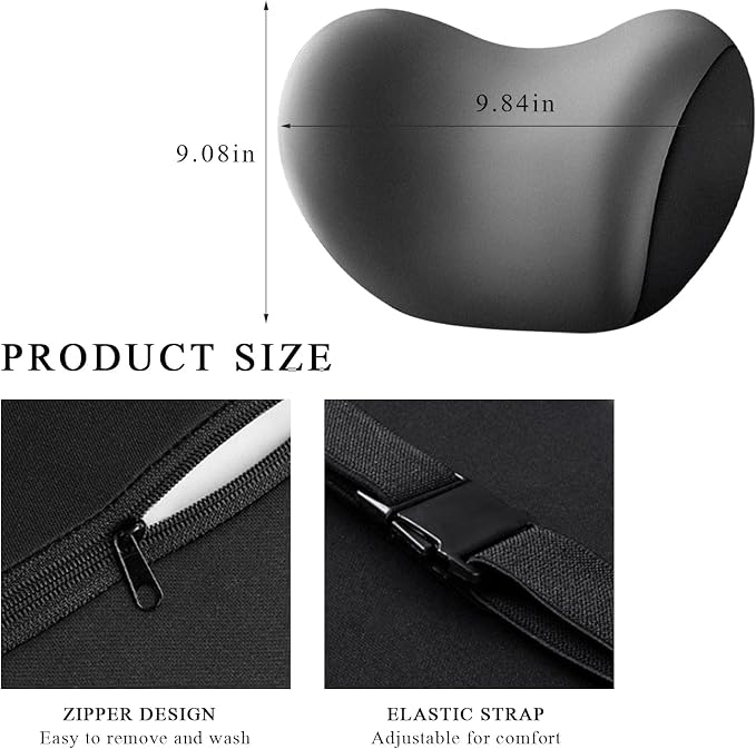 2 PCS Car Headrest Cushion, Ergonomic Memory Foam Car Neck Back Support w/Removable Cover, Universal Breathable Lumbar Cushion Headrest Pillow with Adjusatble Strap (Gray)