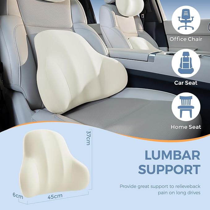 BABUR Ergonomic Memory Foam Lumbar Support Pillow for Car, Back Pain Relief | Ergonomic 100% Memory Foam, Back Pain Relief, Comfort Lower Back Support for Office Chairs, Car Seat, Wheelchair