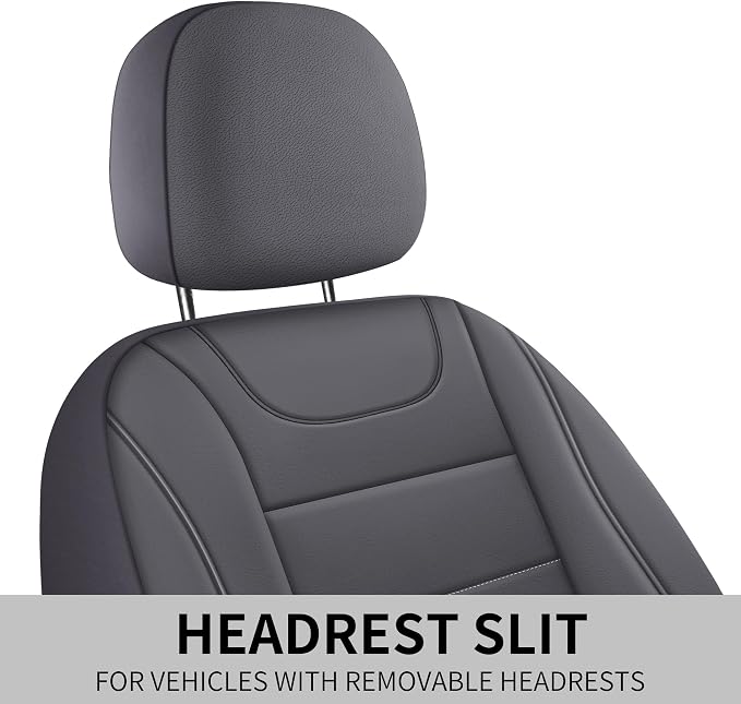 HChengkikz Front Car Seat Cover, Waterproof Faux Leather (Gray) | Car Seat Protectors, Quilting, Easy to install, Airbag Compatible, Universal Fit for Most Suvs, Trucks, SUVs