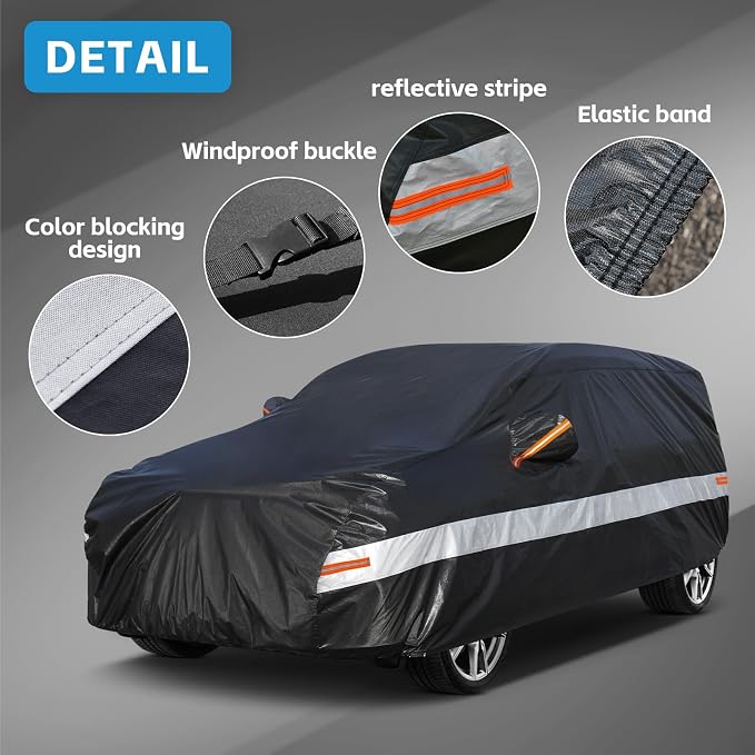 100% Waterproof Outdoor Car Covers for SUV, 10 Layers Car Cover Waterproof All Weather Rain Snow UV Protection. Custom Fit for KIA Seltos, Honda Element, Toyota CHR, Mazda CX30 CX-30,etc