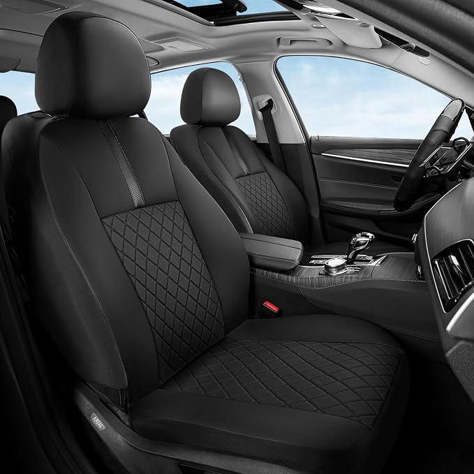Coverado Car Seat Covers Front Pair, Automotive Leather Seat Covers for Car，Universal Fit Front Back Seat Cover, Non-Slip Waterproof Breathable Car Seat Protector