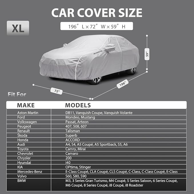 NEVERLAND Car Cover Waterproof Heavy Duty All Weather Protection Snow Anti-UV Windproof Outdoor Full Car Cover
