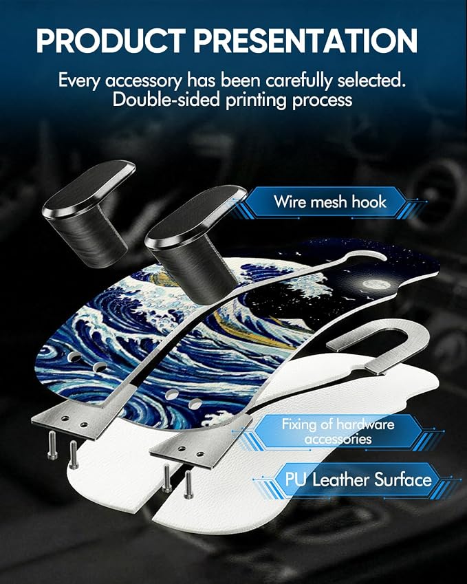 WOCOCN Purse Holder for Car, 2 Pack Heavy Duty Purse Hanger for Car, PU Leather Car Seat Hooks for Purses and Bags, Cute Wave Headrest Organizer for Handbags & Backpacks