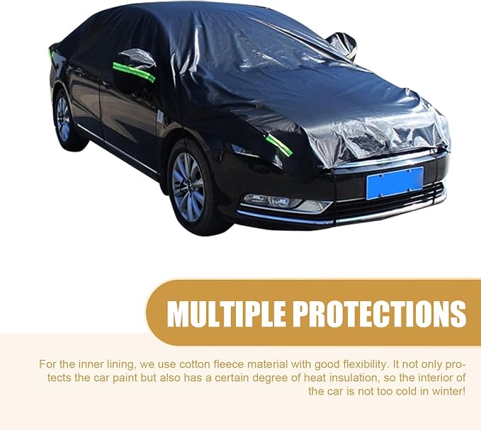 Shakas Half Car Cover, Sun Protection Heat Insulation and Anti-hail Protector for All Seasons, Oxford Velvet Thickened Waterproof Foldable Outdoor Car Cover, for Most Sedans (Black)