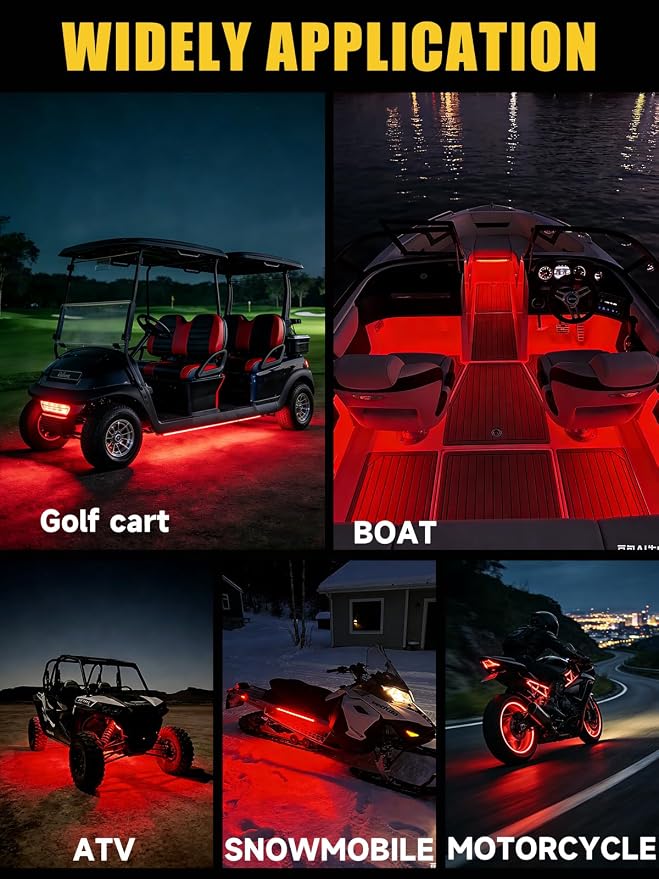 Car LED Strip Lights IP68 Waterproof Cuttable 24inch Red 4 Pcs | 12V Footwell & Underbody Lights, 5050 SMD Beads, Interior & Exterior Light, Fits SUVs, Trucks, Motorcycles, Boats, Golf Carts
