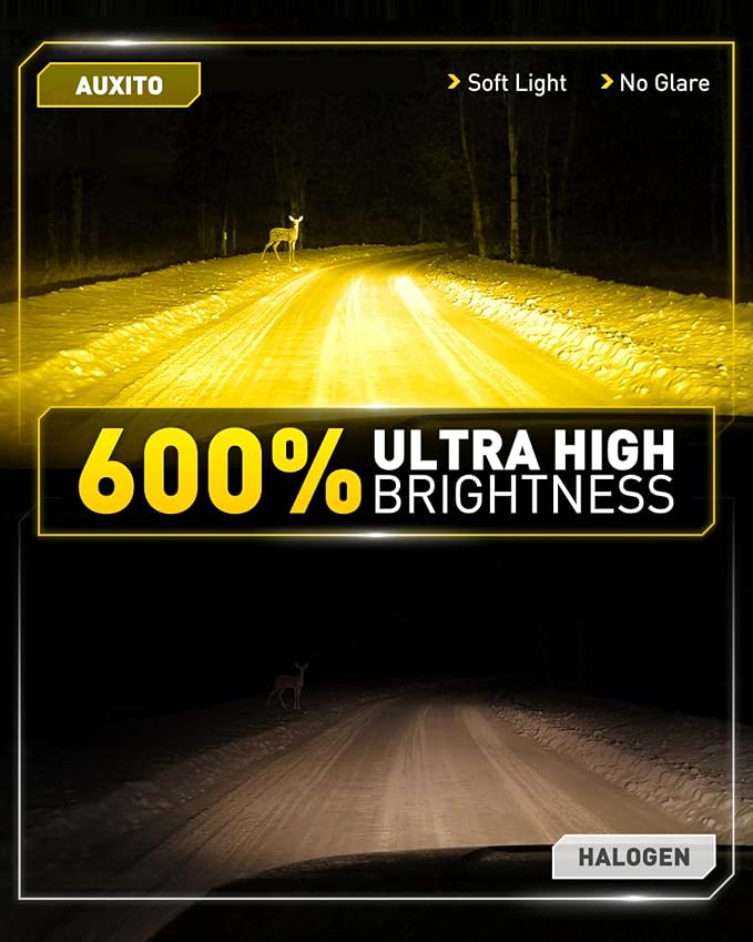AUXITO H11 LED Yellow Fog Light Bulbs or DRL, 600% Super Brighter 3000K Amber Yellow Light, H8 H16 Fog Lights Replacement for Cars, Non-polarity, Pack of 2