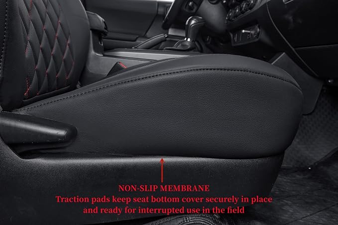 coverdream Custom Front Seat Covers Compatible with Select Toyota Tacoma Double Cab 2016 2017 2018 2019 2020 2021 2022 2023 Models - Leatherette (Red/Black,Full Set)