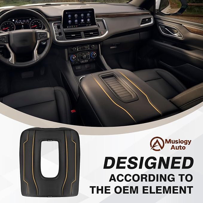 Muslogy Center Console Armrest Cover Fit for Chevy Silverado & GMC Sierra 1500 2500 3500 2022-2026 Accessories, Comfort Armrest Pad Console Lid Cushion Vegan Leather Regular Thick(Bucket Seat ONLY)