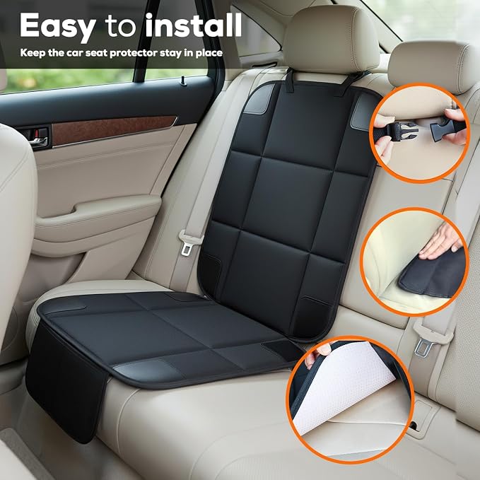 VLM Car Seat Protector for Child Baby Car Seat,600D Waterproof Car Seat Cover with Thick Padding, Non-Slip Backing and 2 Mesh Storage Pockets (2 Pack)