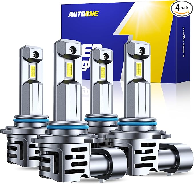 AUTOONE 9005 9006 LED Bulbs Combo 6500K Cool White, 800% Brighter HB3 HB4 Lights, 1:1 Halogen Mini Size Direct Replacement Fog Lamps, 70,000Hrs Lifespan, Plug and Play, Pack of 4