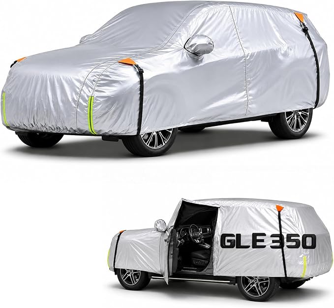Wigoo Mercedes Benz GLE-Class Car Cover Accessories 2015-2026, Custom Fit Waterproof All Weather Outdoor Full SUV Cover, Windproof Sun UV Rain Snow Dust Protection, Door Zipper, Reflective Strips