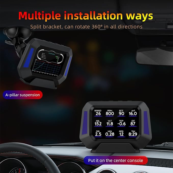 AZIJYV Obd2 Gauge Display P21, Heads Up Display for Cars, Displaying Multiple Functions, Speedometer, Slope Meter, Digital Speedometer for car Suitable for After 2009