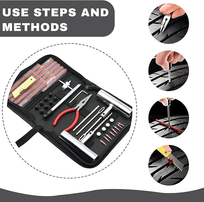 45PCS Car Tire Repair Kits, Heavy Duty Tire Plug Kit to Fix Punctures Plug Flats, Vehicle Patch Repairing Set Accessories, Universal for SUV, RV, Truck, Tractor, Trailer, Motorcyle (45PCS)