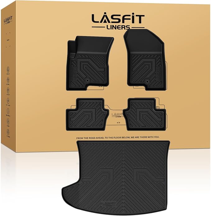LASFIT Floor Mats for Jeep Compass 2007-2016 2017 | All Weather, TPE, Custom Fit, Car Mats, Floor Liners, Cargo Mat, Trunk Liner, Black