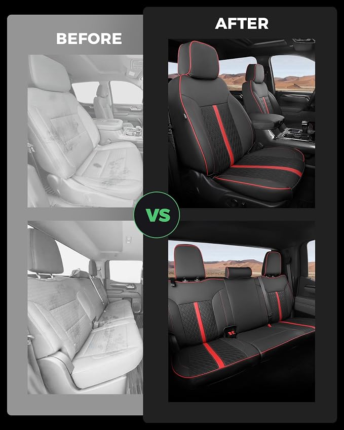 Custom Leather Seat Covers for 2019-2026 Sierra/Silverado 1500 | Only Crew Cab, Fits 2500/3500HD 2020-2026, no Rear Armrest/Seatback Storage, Waterproof, Scratch-resistant, Easy-clean