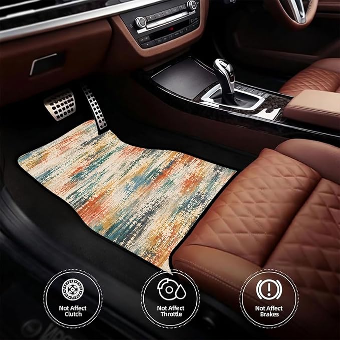 Color Abstract Car Floor Mats Set of 4 Distressed Boho Texture Car Accessories Foot Mats Rugs, Non-Slip,Decor for Universal Fit for Suvs Sedans Trucks Cars Auto Floor Carpets Rugs All-Weather