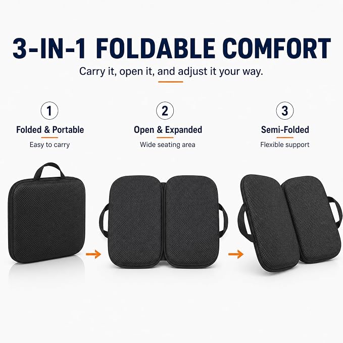 Sojoy 3 in 1 Foldable Gel Seat Cushion Featured with Memory Foam Breathable Seat Cushion for Pressure Relief (Size: 18.5“ x 15" x 2"，Black Mesh)