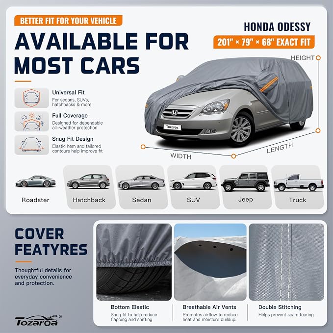 Hatchback Cover Waterproof All-Weather,Outdoor Full Exterior Car Covers Custom Fit for VW Golf,Honda Odyssey,Toyota Prius Sienna,Dodge Caravan,Lancer,Volvo V40 etc Size H2(See Size Chart)