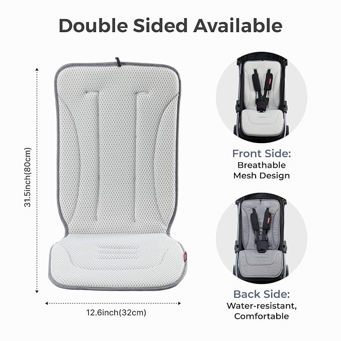 Momcozy Reversible Stroller Seat Liner, Water-Resistant & Easy Clean Side, Breathable & Comfortable Mesh Side, Universal 3-Hole Adjustable Design, All-Season Cushion Pad for Strollers, Carriages