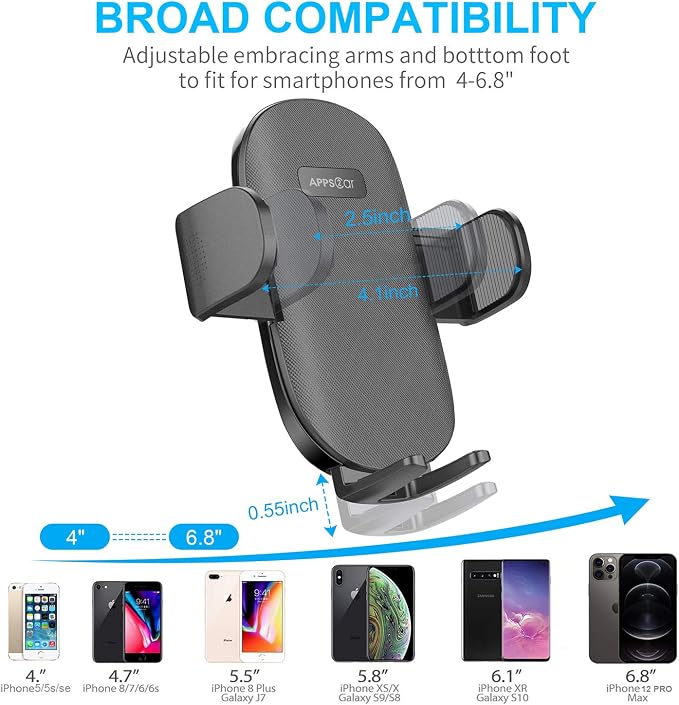 APPS2Car Car Phone Holder Mount for Dashboard & Windshield, Hands-Free Cell Phone Holder for iPhone Samsung, Suction Cup Phone Mount for Cars Trucks Uber & Delivery Drivers