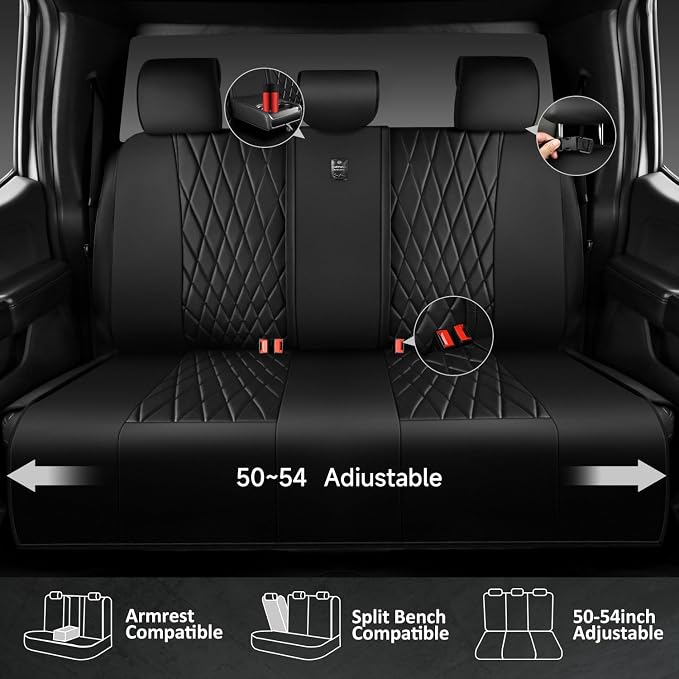 CAR PASS 5 Seats Piping Luxury Faux Leather Seat Covers Full Set, Anti-Slip Waterproof Seat Covers Compatible with Front Armrests, Universal Fit for Suvs,Vans,Trucks,Airbag Compatible, Pure Black