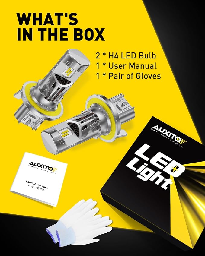 AUXITO 9008/H13 Bulbs, 80,000LM 15X Super Output, 6500K Cool White, Long Lifespan, 1:1 Mini Size Replacement Light Bulbs, Plug-N-Play, Pack of 2