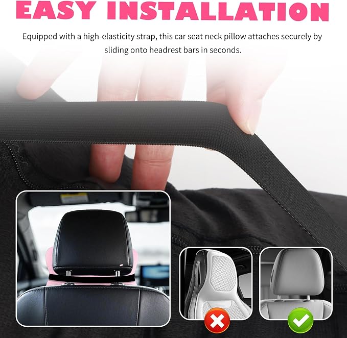 2PCS Soft Car Headrest Pillow,Ergonomic Car Neck Pillow (Pink) | for Driving Relief Neck Fatigue,Universal Cars Pillows Headrest for Cars Interior Accessories with Detachable Cover