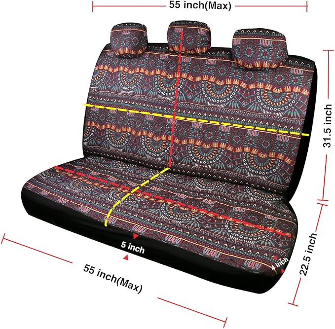 Baja Saddle Blanket Car Seat Covers 9PCS Full Set, Breathable and Washable Striped Woven Automotive Vehicle Seat Cover, Universal Boho Seat Cover for Sedan, SUV, Truck, Airbag Compatible