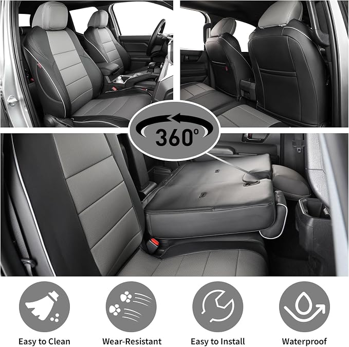 EKR Tacoma Seat Covers Custom Fit for Toyota Tacoma (Only for Hybrid) 2024 2025 2026 Double cab TRD Sport/TRD Off-Road/Limited/Trailhunter -Truck Seat Covers Full Set,Faux Leather(Black/Gray)