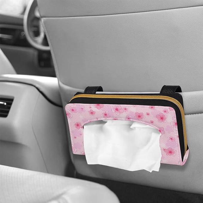Cherry Blossoms Car Visor Napkin Box Automotive Tissue Holder Cherry Blossom Car Interior Accessories Multi Functional Tissue Case Holder