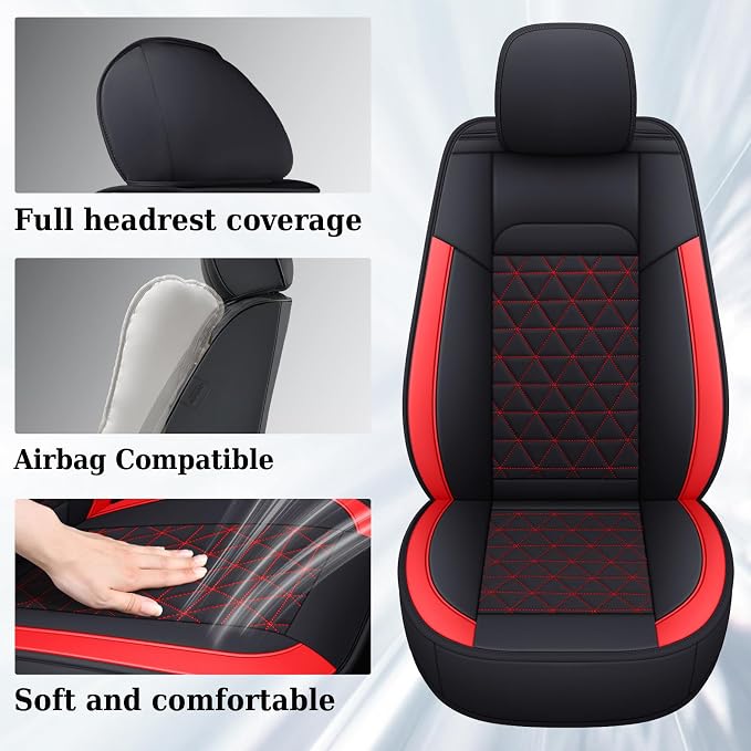 Coverado Seat Covers for Dodge Ram Full Set, Waterproof Truck Car Seat Cover Protectors Custom Fit for 2002-2026 Dodge RAM 1500 2500 3500 with Curved Bench(Red)