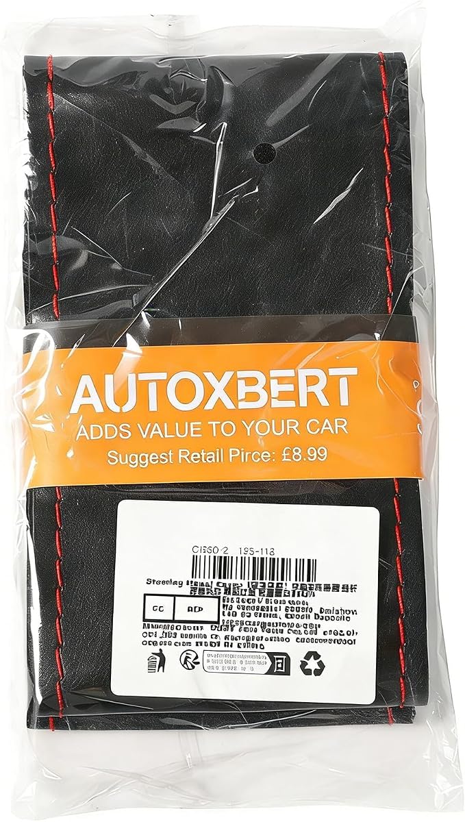 AUTOXBERT 38cm/15 Inch Leather Steering Wheel Cover Stitch On Wrap, Red | Breathable, Anti-Slip Steering Wheel Cover for Nissan Qashqai Toyota Camry RAV4 VW Golf