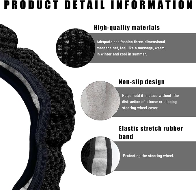 Wevdn Elastic Stretch Steering Wheel Cover, 15"×15" Microfiber Breathable Ice Silk Steering Wheel Protector, Anti-Slip Elastic Steering Wheel Cover for Men Women, Car Accessories (Black)