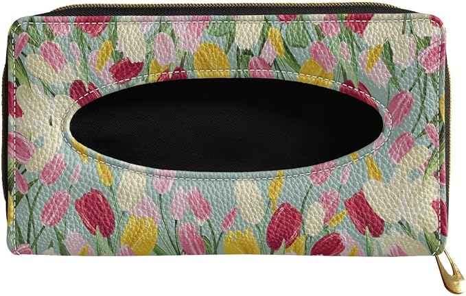 Tulips Visor Tissue Holder for Car Sun Visor Napkin Holder Car Visor Accessories PU Leather Visor Tissue Holder Universal Fit