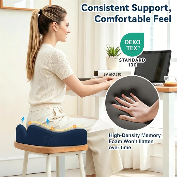 TushGuard Ergonomic Seat Cushion with Coccyx Cutout - 4-Zone Structure Office Chair Cushions for Tailbone Pressure Relief, Non-Slip Chair Pad with Washable Cover for Car, Office, Wheelchair, Blue