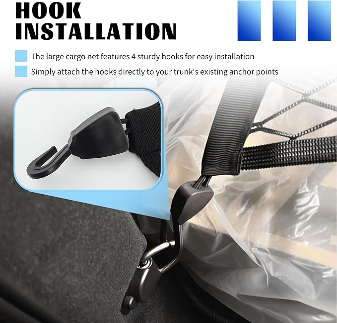 Highly Elastic Cargo Nets for SUV with 4 Hooks,27.5"x19.6" Stretch to 55.12"x39.36" Truck Cargo Net as Trunk Organizer,Heavy-Duty Truck Bed Cargoes Net for Secure Load Retention (27.5"x19.6")