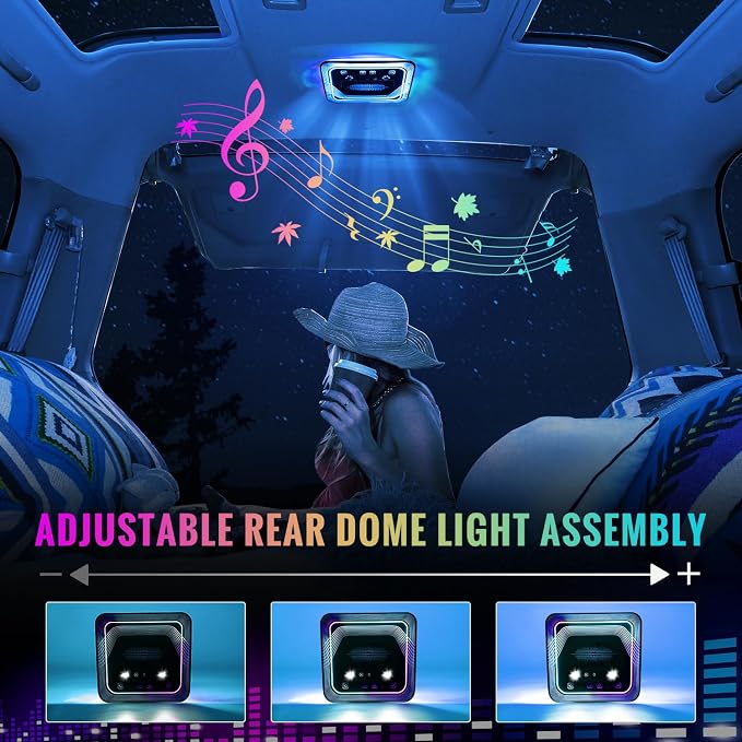 Universal Car Rear Dome Light Replacement,Adjustable LED Ceiling Lamps Assembly w/Touch Screen,Car RV Interior Lighting w/Door Trigger Switch,Over-Head Roof Ambient Light,RGB (Ripple Style)