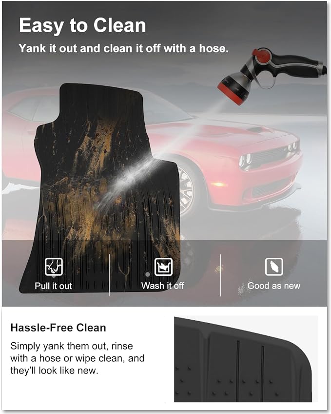 Kiwi Master Floor Mats for 2011-2023 Dodge Challenger RWD | OEM Replacement 82212545, Custom Fit All Weather Car Mats, Heavy Duty TPE Floor Liners, Front & Rear 2 Row Set, Black