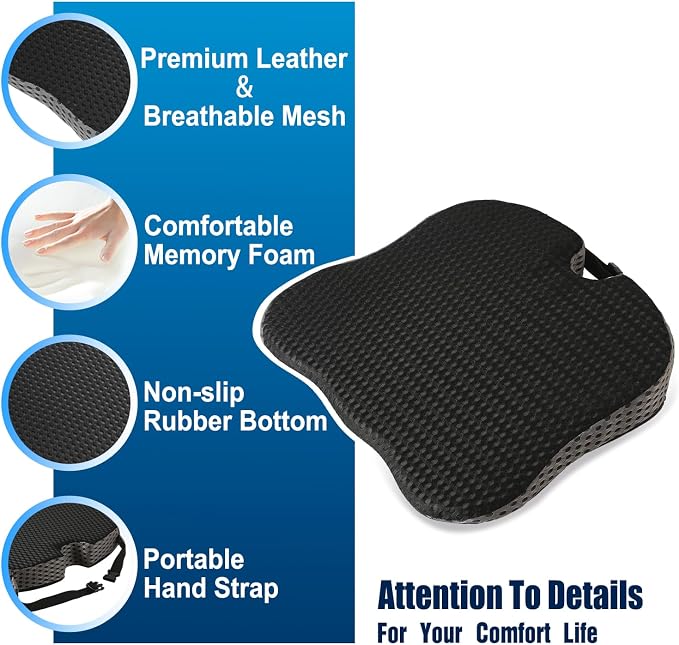Hapiclody Car Seat Cushion for Driving,Premium Memory Foam Car Cushion for Better Visibility, Non-Slip Hip & Lower Back Tailbone Cushion, Car Seat Cushion Driver Booster for Short People, Truck(Black