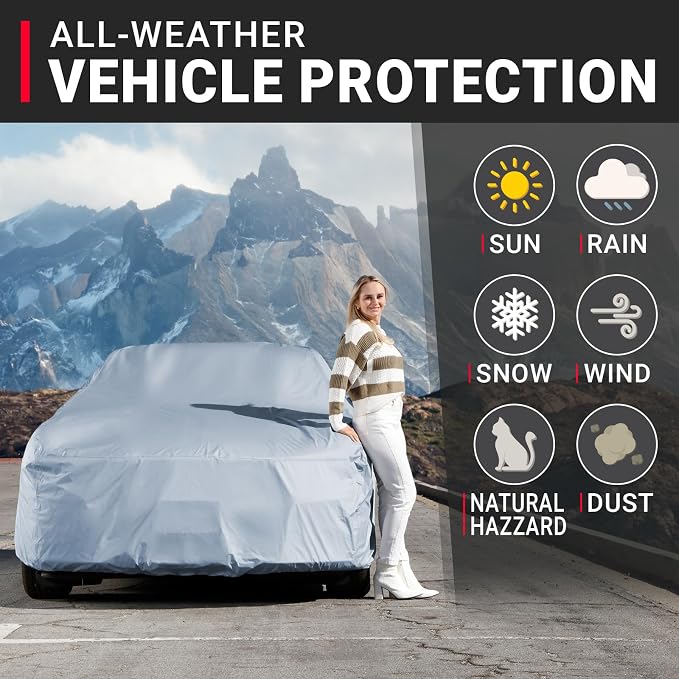 iCarCover Fits [1965-1976 Cadillac DeVille] Premium Custom Car Cover Waterproof All Weather Resistant Outdoor Indoor Sun Snow Storm UV Protection Form-Fit Padded Cover with Straps