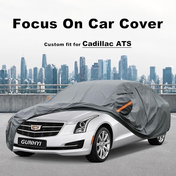 GUNHYI Premium Car Cover Custom Fit Cadillac ATS, 16 Layers Heavy Duty Car Cover Waterproof All Weather with Zipper Door for Sun Rain Snow Dust Uv Protection