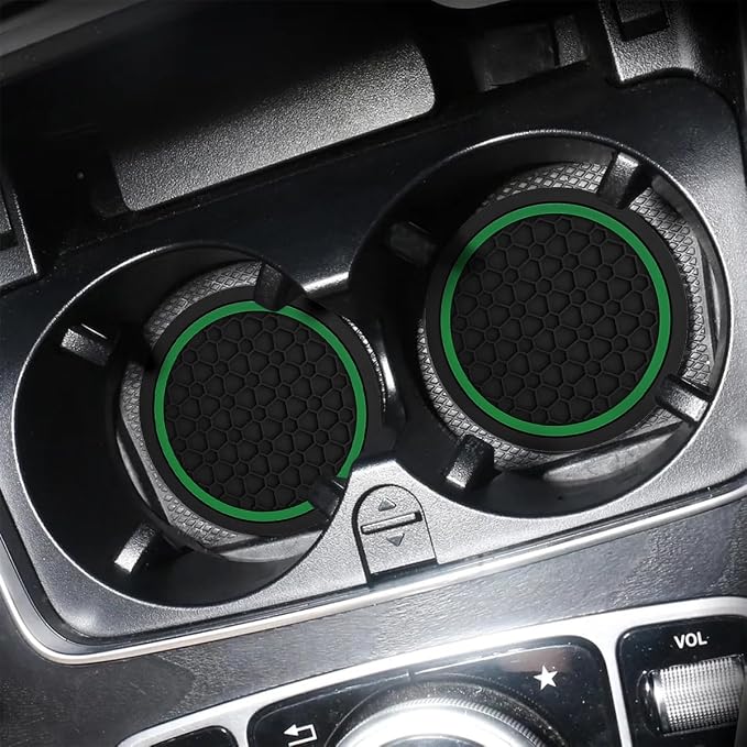 Mandark 2PCS Car Cup Holder Coasters, 2.75 Inch Non-Slip Insert Water Bottle Holder Pads, Dustproof Automotive Interior Accessories Mat, Universal for Vehicles, Trucks, RVs and More(Black/Green)